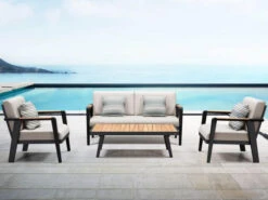 Alu-Teak Loungemöbel Regency Loungesofa 2-Sitzer -Gartenmöbel Verkäufe alu teak loungeset regency 2er sofa 4 teilig ambientebild 2 627x627