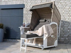 Strandkorb Luxury Aluminium XL PE Seashell Dessin Southend 160 -Gartenmöbel Verkäufe aluminium strandkorb luxury seashell uni grau ambientebild 6 627x627