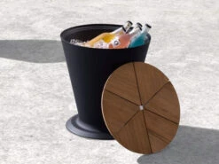 Alu-Teakholz Beistelltisch Und Sektkühler Cupid -Gartenmöbel Verkäufe aluminium teakholz sektkuehler beistelltisch hocker cupido ambientebild 627x627