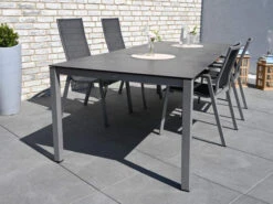 Ausziehtisch Rivero Edelstahl Graphit 180/240x100cm -Gartenmöbel Verkäufe ausziehtisch rivero rotationsauszug edelstahl graphit keramik ausgezogen 627x627