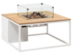 Feuertisch Cosiloft 100 White Teak Top Mit Glasrahmen