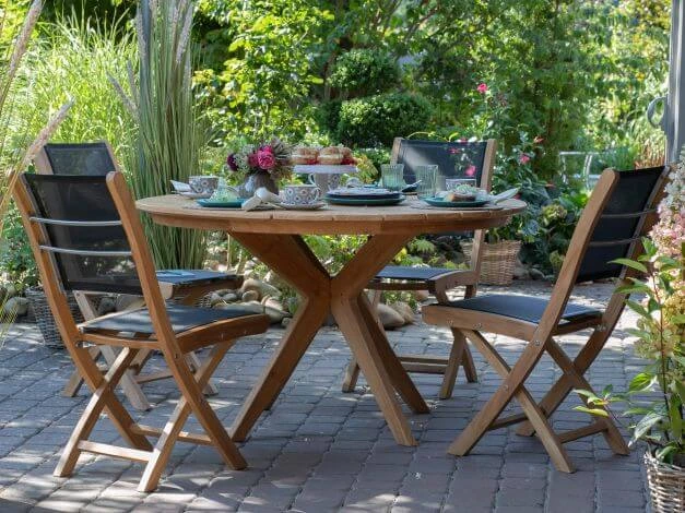 Blackpool Gartentisch Teakholz Gebürstet Ø130cm 4 Blackpool Gartentisch Teakholz Gebürstet Ø130cm – Bild 2