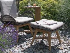 Luna Fußhocker Teak Geflecht Stone Cast -Gartenmöbel Verkäufe devries luna fusshocker 5mm stone cast teakholz 81003 ambientebild 1 627x627