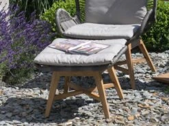 Luna Fußhocker Teak Geflecht Stone Cast -Gartenmöbel Verkäufe devries luna fusshocker 5mm stone cast teakholz 81003 ambientebild 2 627x627