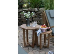 Woodie Teakholz Beistelltisch 2-er Set Ø45cm Ø50cm -Gartenmöbel Verkäufe devries woodie beistelltisch 2 er set rund teakholz ambientebild 2 627x627