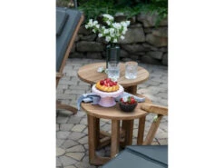 Woodie Teakholz Beistelltisch 2-er Set Ø45cm Ø50cm -Gartenmöbel Verkäufe devries woodie beistelltisch 2 er set rund teakholz ambientebild 5 627x627