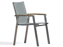 Edelstahl Stapelsessel Rhodium Teak Dark-smoke