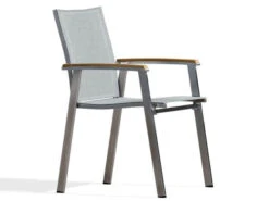 Edelstahl Stapelsessel Rhodium Teak Light-smoke