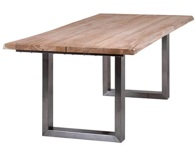 Teakholz Baumkante Edelstahl Kufentisch 220x100cm 4 Teakholz Baumkante Edelstahl Kufentisch 220x100cm – Bild 2