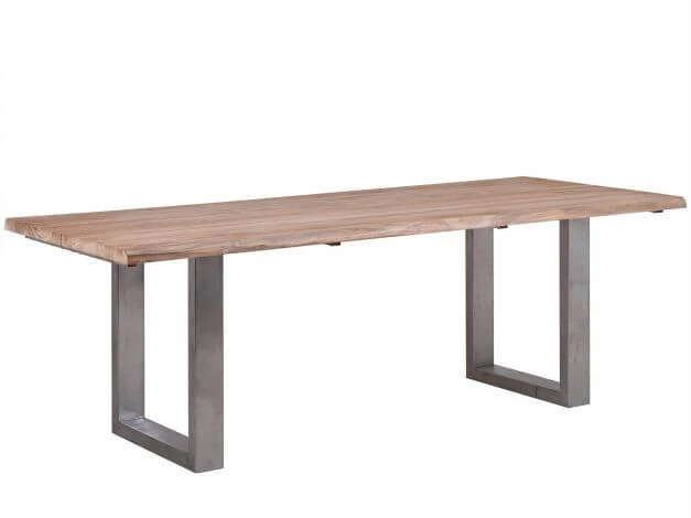 Teakholz Baumkante Edelstahl Kufentisch 220x100cm 3 Teakholz Baumkante Edelstahl Kufentisch 220x100cm