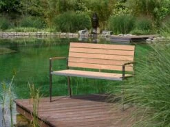 Edelstahl Teakholz Bank Valis 120cm 2-Sitzer -Gartenmöbel Verkäufe edelstahl teakholz gartenbank valis 2 sitzer ambientebild 627x627