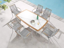 Edelstahl Teak Keramik Diningtisch Elara 180x100cm -Gartenmöbel Verkäufe edelstahl teakholz keramik gartentisch elara ambientebild 2 627x627