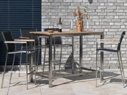 Gartentisch Edelstahl Stehtisch Barolo Teakholz 138x80cm -Gartenmöbel Verkäufe edelstahl teakholz stehtisch bartisch barolo ambientebild 627x627