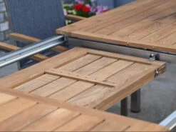 Edelstahl Teak Ausziehtisch Valis 240/310x100cm -Gartenmöbel Verkäufe gartentisch ausziehbar edelstahl teakholz valis detailbild 627x627