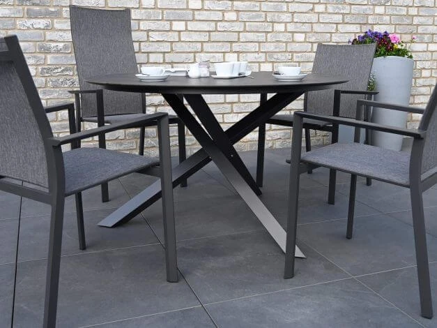 HPL Gartentisch Laveno Ø125cm Kreuzfuß Edelstahl Anthrazit 7 HPL Gartentisch Laveno Ø125cm Kreuzfuß Edelstahl Anthrazit – Bild 5