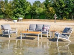 Lounge Set Donnan Weiß 5-teilig Aluminium Teak -Gartenmöbel Verkäufe lounge set donnan weiss lesli living 41750 ambientebild 1 627x627