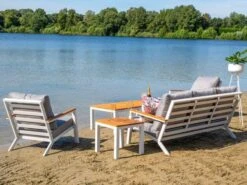Lounge Set Donnan Weiß 5-teilig Aluminium Teak -Gartenmöbel Verkäufe lounge set donnan weiss lesli living 41750 ambientebild 2 627x627
