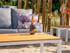 Lounge Set Donnan Weiß 5-teilig Aluminium Teak -Gartenmöbel Verkäufe lounge set donnan weiss lesli living 41750 ambientebild 4 627x627