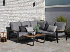 Eck Lounge Set Basel 4-teilig Alu Teak -Gartenmöbel Verkäufe lounge set ecke basel aluminium teakholz ambientebild 1 627x627