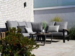 Eck Lounge Set Basel 4-teilig Alu Teak -Gartenmöbel Verkäufe lounge set ecke basel aluminium teakholz ambientebild 2 627x627