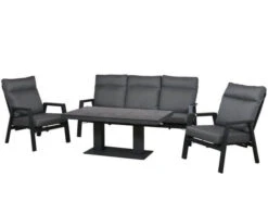 4-teiliges Funktionales Alu Loungeset Providence HPL Lifttisch 138x80cm