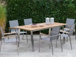 Gartentisch NAJA II Edelstahl Teak Gebürstet 200x95cm -Gartenmöbel Verkäufe niehoff edelstahl teakholz gartentisch naja 2 200cm ambientebild 1 627x627