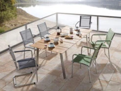 Gartentisch NAJA II Edelstahl Teak Gebürstet 200x95cm -Gartenmöbel Verkäufe niehoff edelstahl teakholz gartentisch naja 2 200cm ambientebild 2 627x627