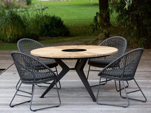 Gartentisch NEXOR Stahl Anthrazit Teakholz 5 Gartentisch NEXOR Stahl Anthrazit Teakholz – Bild 3