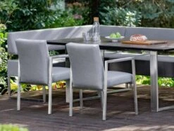 Armlehnstuhl NED Edelstahl Outdoorpolsterung -Gartenmöbel Verkäufe niehoff ned armlehnstuhl sunbrella natte grey ambientebild 1 627x627