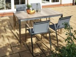 Dining-Tisch Hudson Edelstahl HPL Holzoptik 158x90cm -Gartenmöbel Verkäufe ploss edelstahl hpl gartentisch hudson ambientebild 1 627x627