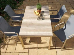 Dining-Tisch Hudson Edelstahl HPL Holzoptik 158x90cm -Gartenmöbel Verkäufe ploss edelstahl hpl gartentisch hudson ambientebild 2 627x627