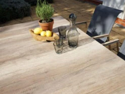 Dining-Tisch Hudson Edelstahl HPL Holzoptik 158x90cm -Gartenmöbel Verkäufe ploss edelstahl hpl gartentisch hudson ambientebild 3 627x627