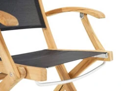 Klappstuhl Mit Armlehnen Fairchild Teak Textilene® Schwarz -Gartenmöbel Verkäufe ploss klappstuhl armlehnen fairchild teakholz textilene schwarz 1000890 detailbild 2 627x627