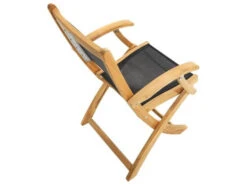 Klappstuhl Mit Armlehnen Fairchild Teak Textilene® Schwarz -Gartenmöbel Verkäufe ploss klappstuhl armlehnen fairchild teakholz textilene schwarz 1000890 draufsicht 627x627