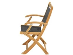 Klappstuhl Mit Armlehnen Fairchild Teak Textilene® Schwarz -Gartenmöbel Verkäufe ploss klappstuhl armlehnen fairchild teakholz textilene schwarz 1000890 seitenansicht 627x627