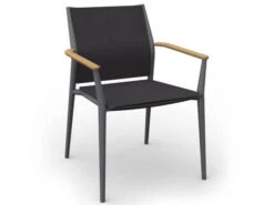 Carla Stapelsessel Alu Anthracite Softex Coal Teak-Armlehne