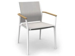 Carla Stapelsessel Alu White Softex Shell Teak-Armlehne