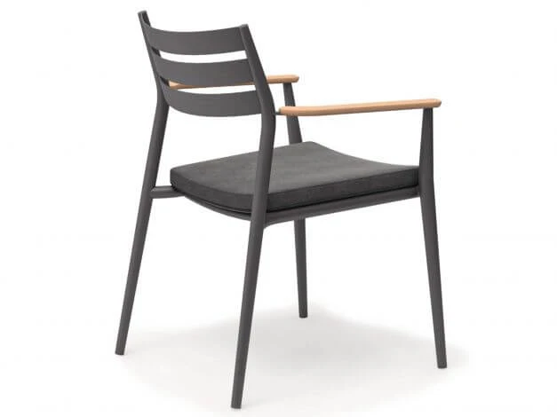 Pia Stapelsessel Alu Anthracite Mit Teak-Armlehne Inkl. Sitzpolster 6 Pia Stapelsessel Alu Anthracite Mit Teak-Armlehne Inkl. Sitzpolster – Bild 4