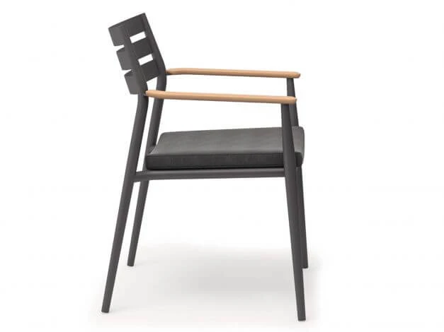 Pia Stapelsessel Alu Anthracite Mit Teak-Armlehne Inkl. Sitzpolster 5 Pia Stapelsessel Alu Anthracite Mit Teak-Armlehne Inkl. Sitzpolster – Bild 3