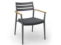 Pia Stapelsessel Alu Anthracite Mit Teak-Armlehne Inkl. Sitzpolster