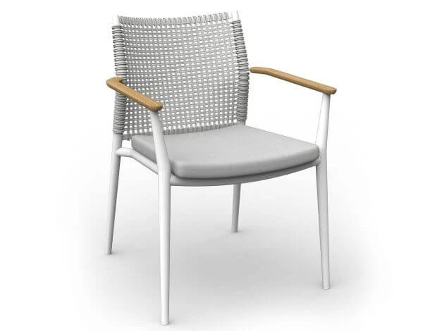 Vera Stapelsessel White Mit Teak-Armlehne Inkl. Kissen 3 Vera Stapelsessel White Mit Teak-Armlehne Inkl. Kissen