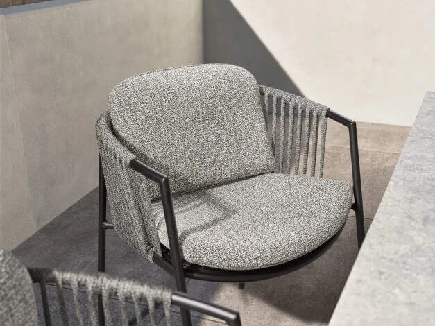 Gartensessel Zoe Alu Schwarz Matt Kordel Basalt Stoff Mélange Grau 6 Gartensessel Zoe Alu Schwarz Matt Kordel Basalt Stoff Mélange Grau – Bild 4