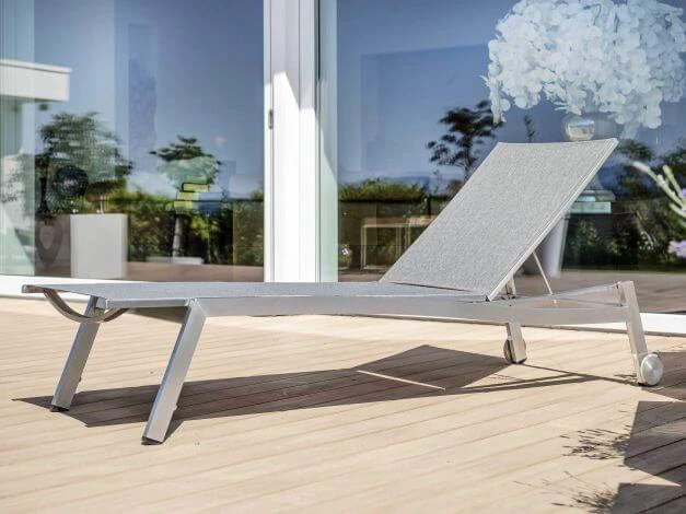 Allround Rollenliege Edelstahl Textilenbezug Leinen Grau 4 Allround Rollenliege Edelstahl Textilenbezug Leinen Grau – Bild 2