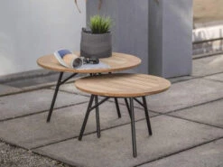 Frida Beistelltisch Alu Schwarz Matt Teakholz Ø65x42cm -Gartenmöbel Verkäufe stern frida beistelltisch alu teakholz 415550 4415551 ambientebild 3 627x627