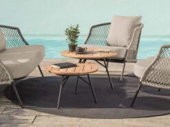 Frida Beistelltisch Alu Schwarz Matt Teakholz Ø65x42cm -Gartenmöbel Verkäufe stern frida beistelltisch alu teakholz 415550 4415551 ambientebild 627x627