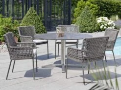 Edelstahl Gartentisch Ø134cm HPL Silverstar 7 Edelstahl Gartentisch Ø134cm HPL Silverstar -Gartenmöbel Verkäufe stern gartentisch edelstahl rund 134cm ambientebild 627x627