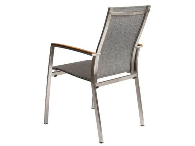 Stapelsessel Mika Teak Edelstahl Textilenbezug Leinen Grau 5 Stapelsessel Mika Teak Edelstahl Textilenbezug Leinen Grau – Bild 3