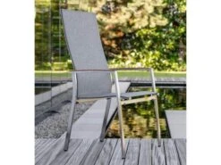 Stapelsessel Mika Hoch Teak Edelstahl Textilenbezug Leinen Grau -Gartenmöbel Verkäufe stern mika stapelsessel hoch edelstahl teakarmlehnen 416981 ambientebild 627x627