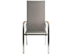 Stapelsessel Mika Hoch Teak Edelstahl Textilenbezug Leinen Grau -Gartenmöbel Verkäufe stern mika stapelsessel hoch edelstahl teakarmlehnen 416981 frontansicht 627x627