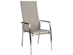 Stapelsessel Mika Hoch Teak Edelstahl Textilenbezug Leinen Grau